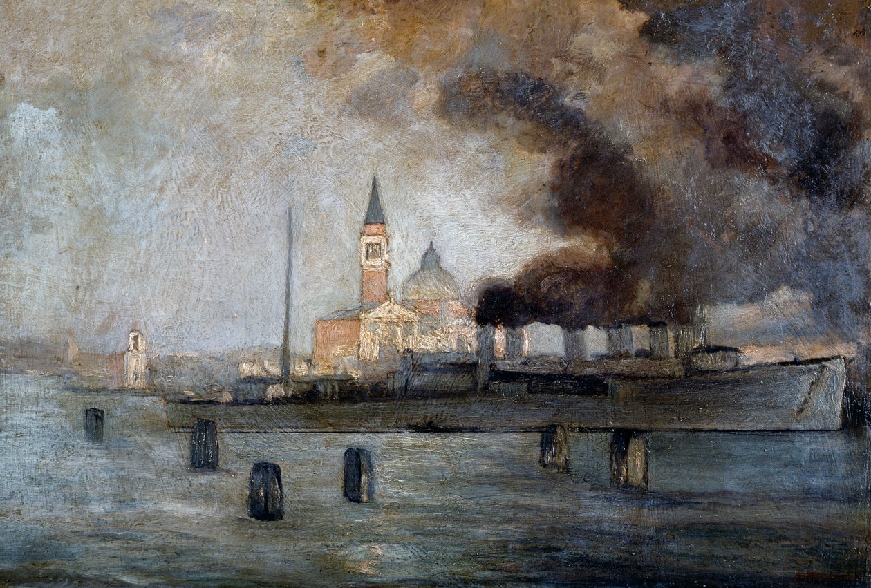 St Justus kyrka i Venedig, av Pietro Fragiacomo (1856-1922), olja på panel, 39x58 cm av Pietro Fragiacomo