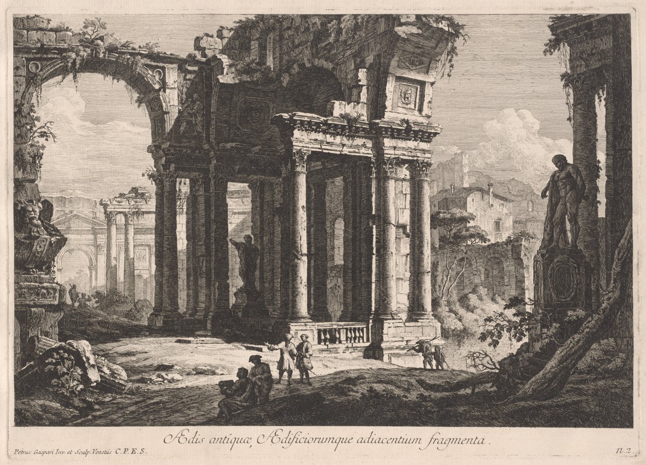 Forntida Aedes och fragment av intilliggande byggnader av Pietro Gaspari
