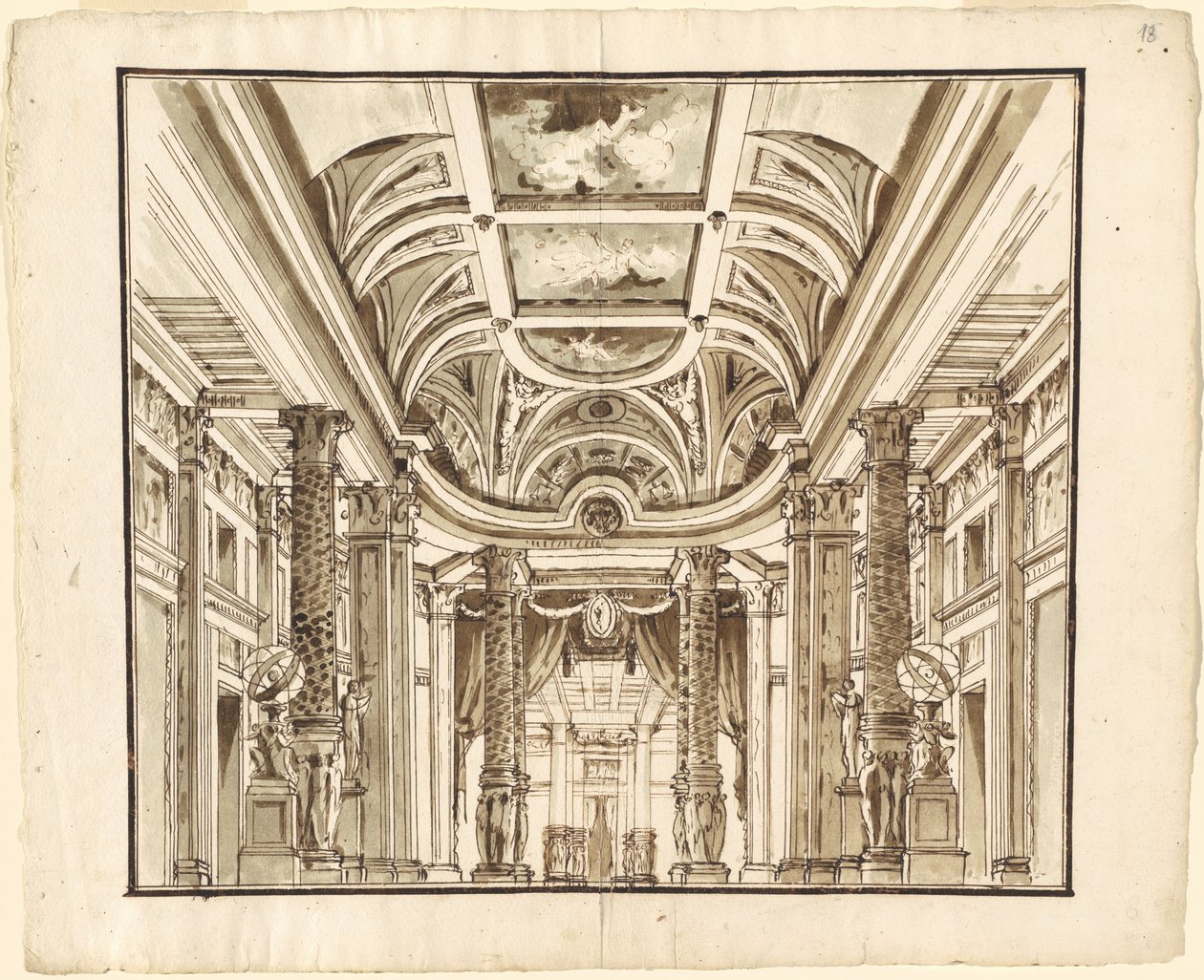 Fantasy of a Great Hall med Basketweave-kolonner av Pietro Gonzaga