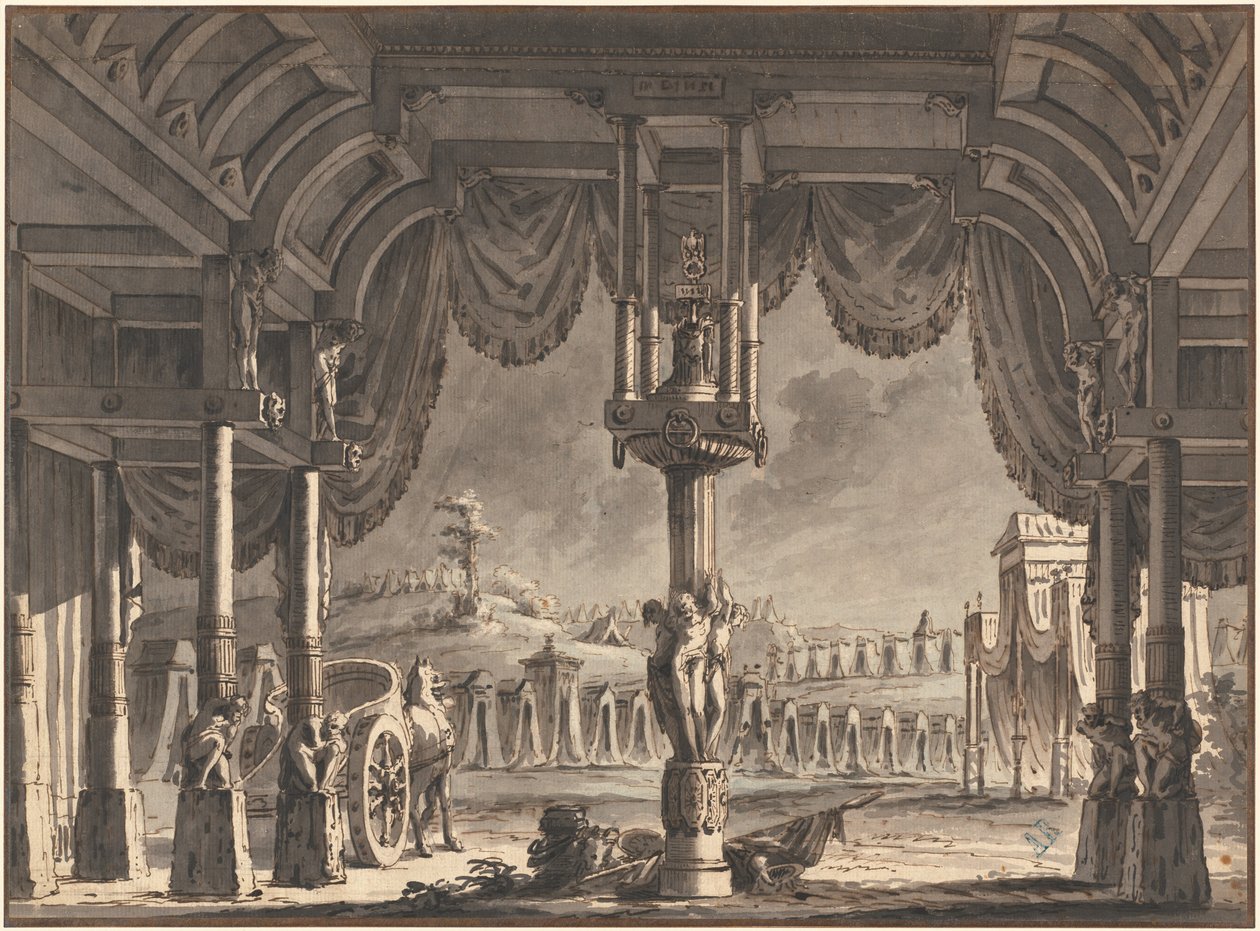 Scenografi av ett antikt romerskt läger på natten (recto) av Pietro Gonzaga