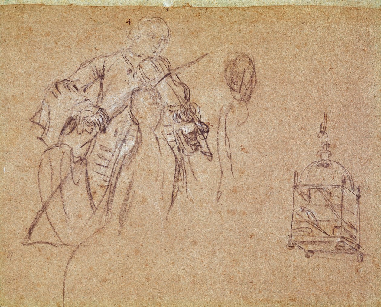En violinist (fiolspelare) Teckning av Pietro Longhi (1702-1785) Venedig, Musee Correr av Pietro Longhi