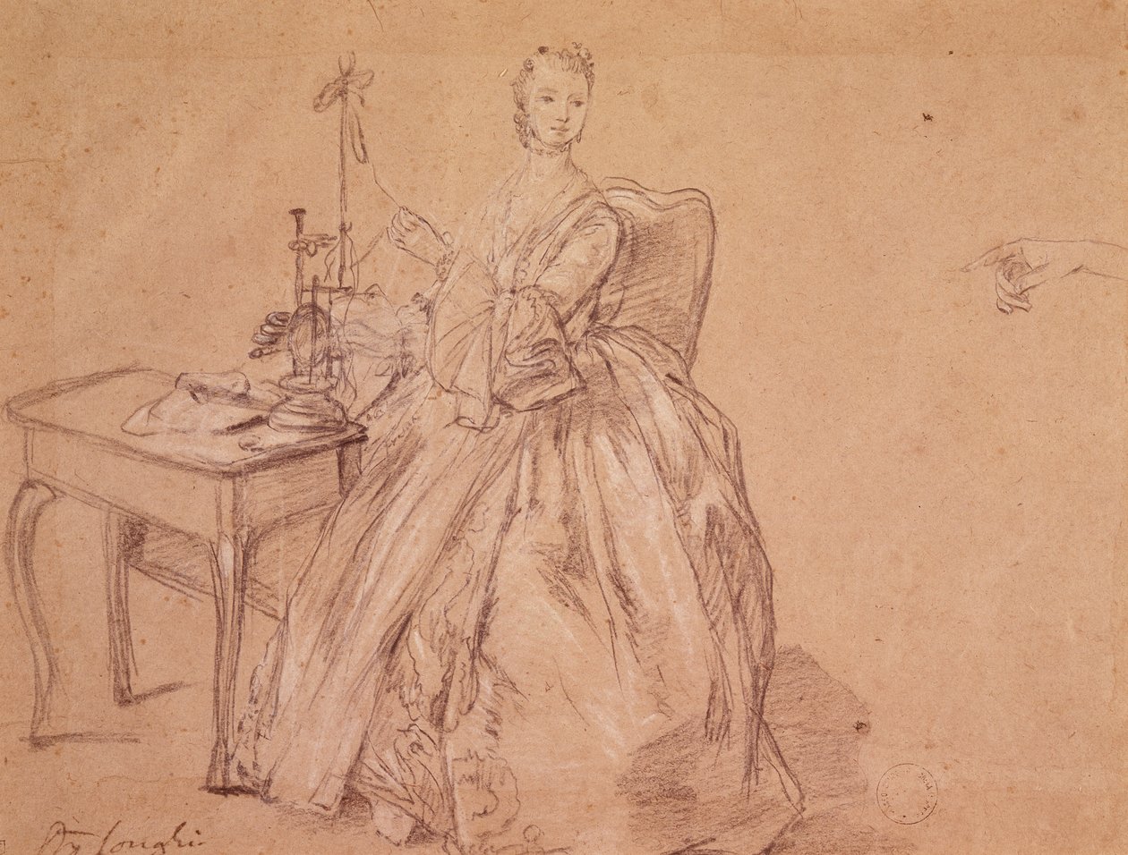 En kvinna som snurrar (krita och vit krita på papper) av Pietro Longhi