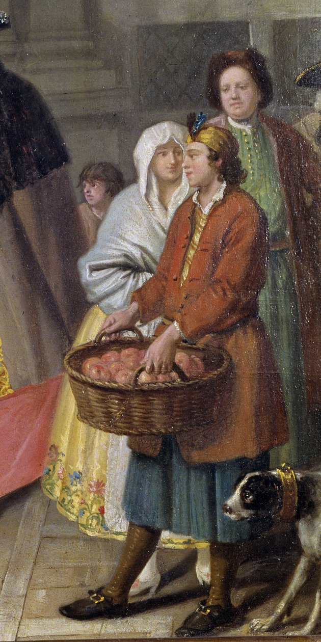 Konversation med masker eller äpplens säljare (detaljer) av Pietro Longhi