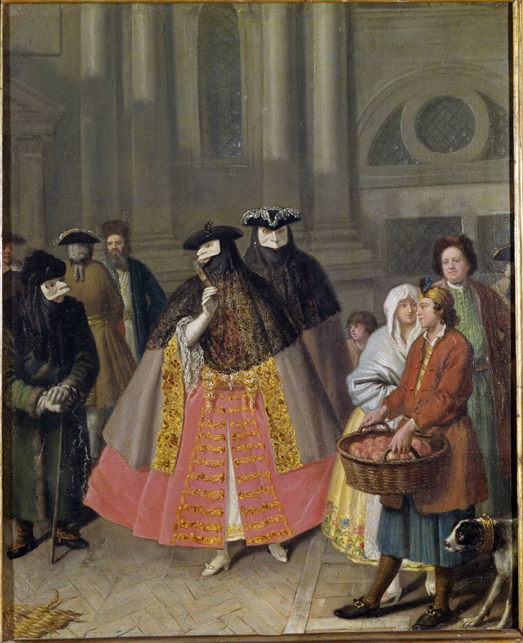 Samtal med masker eller Äpplens säljare av Pietro Longhi