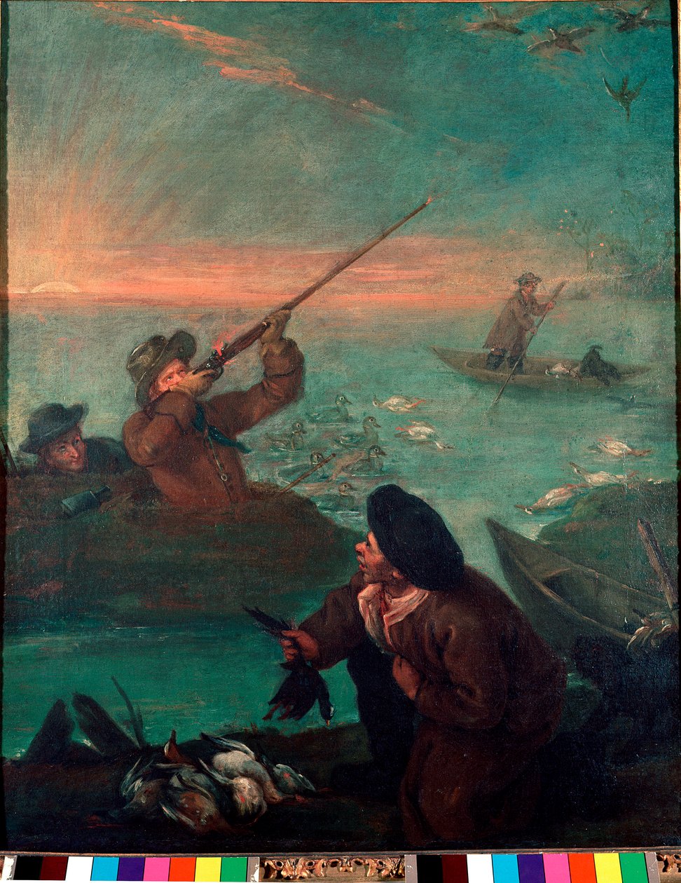 Ankajakt i lagunen Målning av Pietro Longhi (1702-1785) 1765-1770 sön 61x49,5 cm Venedig Pinacoteca Querini-Stampalia av Pietro Longhi