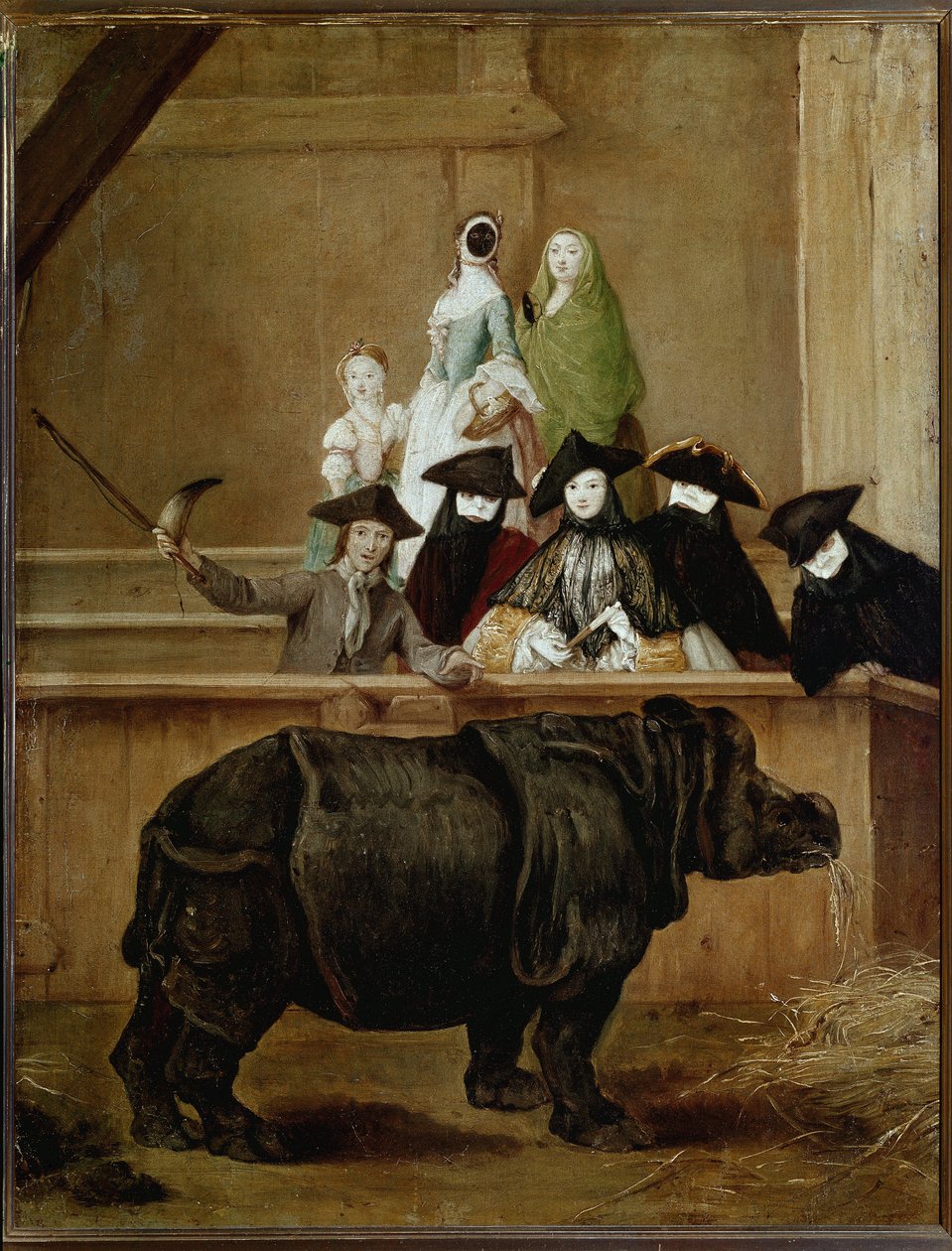 Utställning av Clara, indisk noshörning (olja på duk av Pietro Longhi