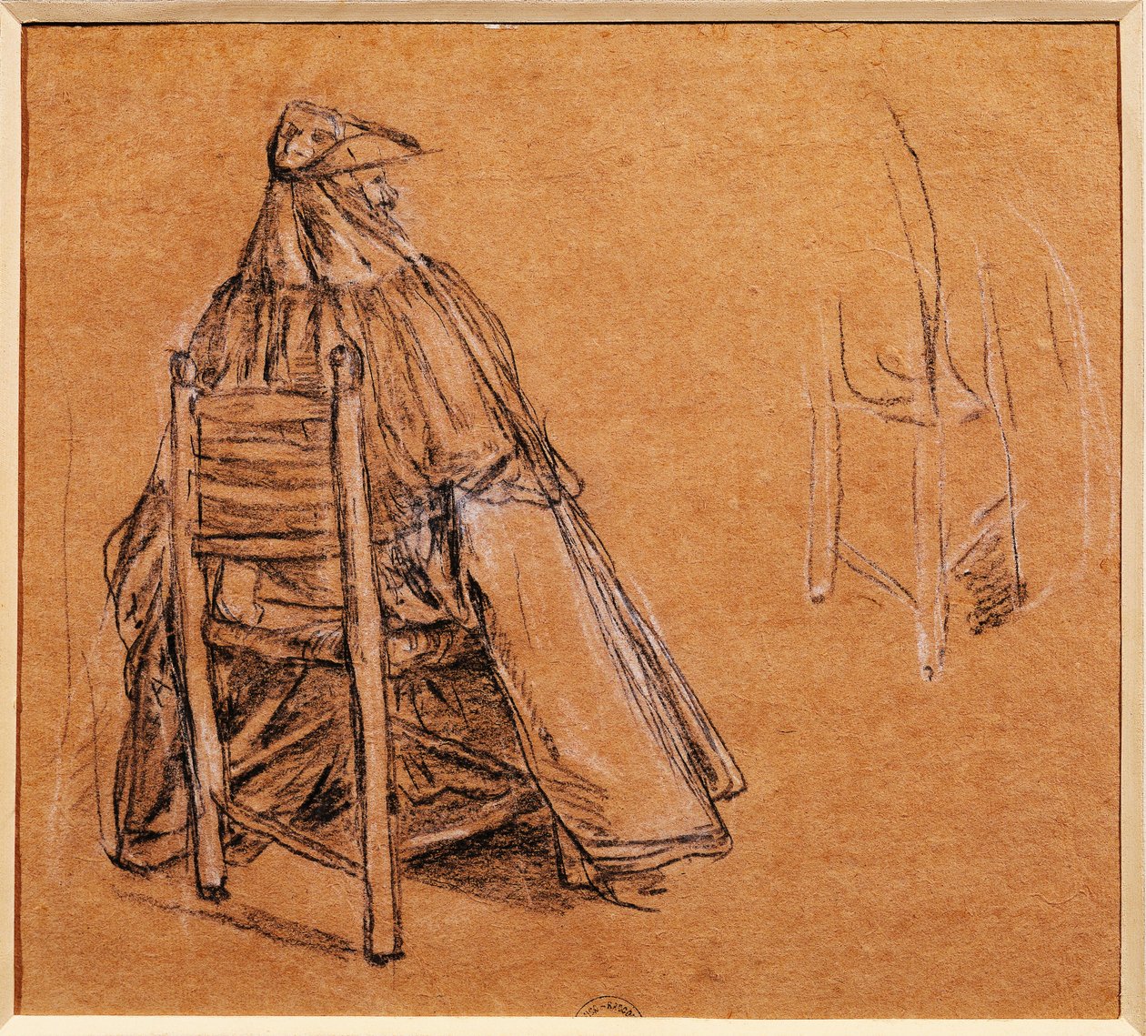 Italien, Venedig, maskerad gentleman (Gentiluomo con bautta) av Pietro Longhi (1702-1785), teckning av Pietro Longhi