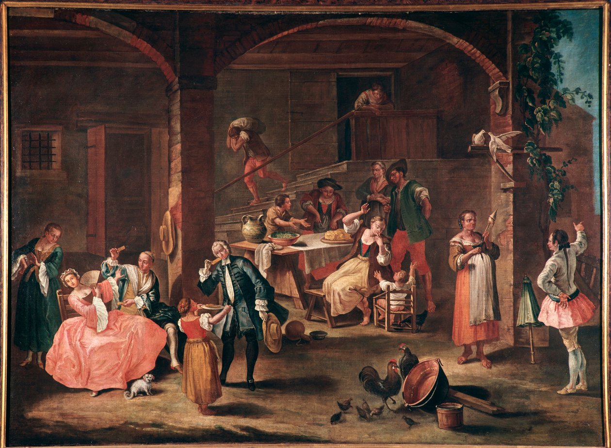 La merenda in Campagna (Snacket på landsbygden) Målning av Pietro Longhi (1702-1785) ca 1750 Dim 96x131 cm Venedig, Ca 