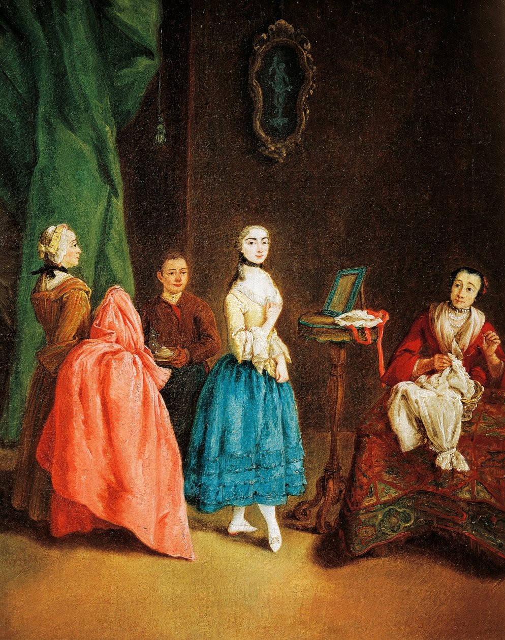 Dam hos sömmerska, av Pietro Longhi (1701-1785) av Pietro Longhi
