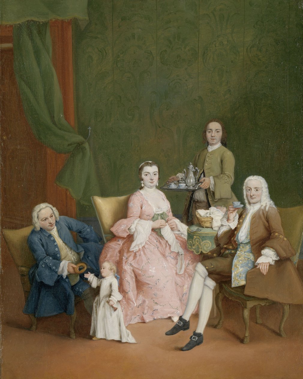 Porträtt av en venetiansk familj med en tjänare som serverar kaffe Porträtt av en venetiansk familj med en tjänare som serverar kaffe av Pietro Longhi