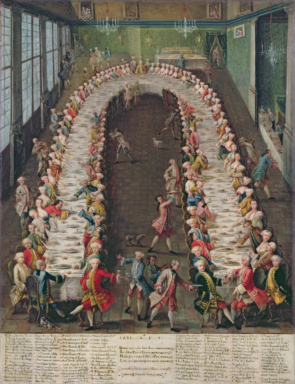 Banketten i Casa Nani, ges för att hedra deras gäst, Clemente Augusto, kurfurst ärkebiskop av Köln, den 9 september 1755 av Pietro Longhi