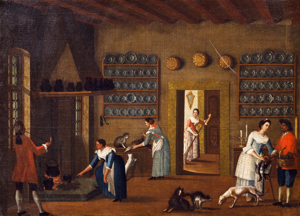 The Kitchen in the Villa, från School of Pietro Longhi av Pietro Longhi