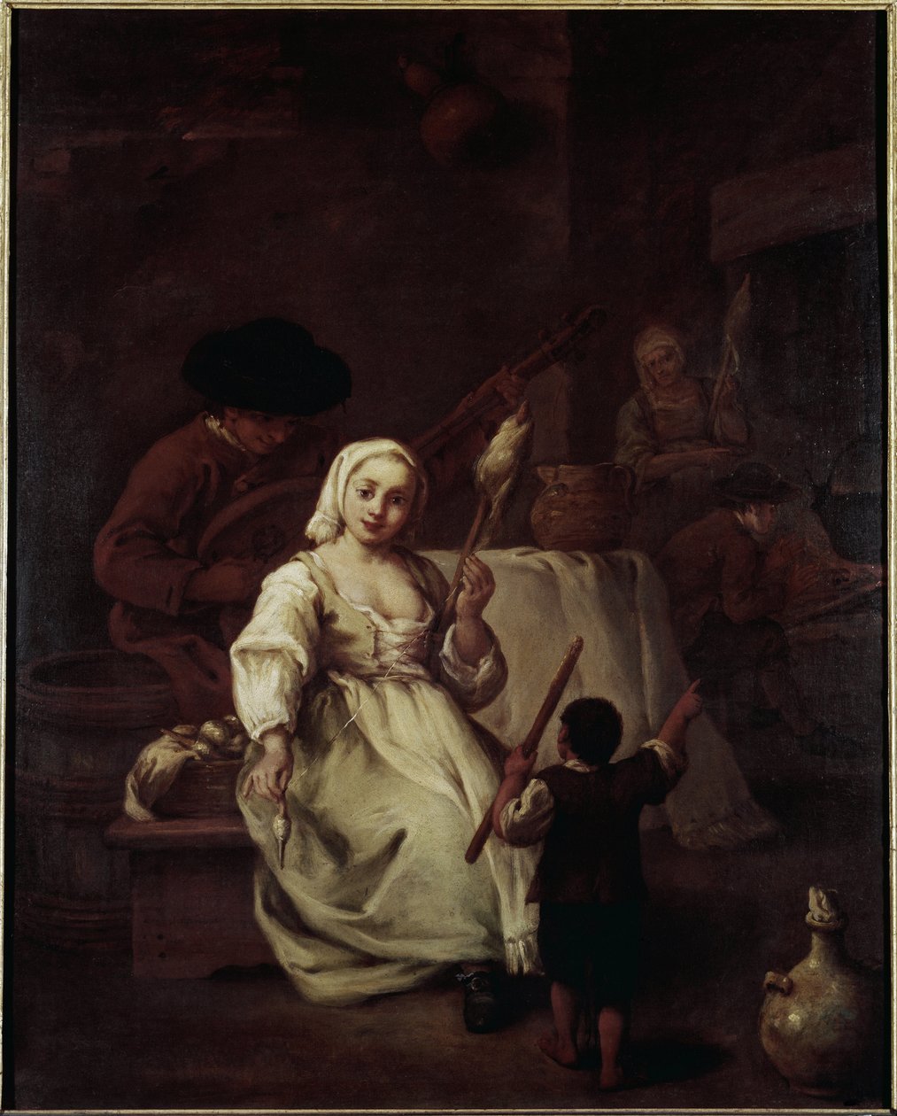 The Spinner - Målning av Pietro Longhi (1702-1785), olja på duk, 69x49 cm, ca 1750. Venedig, Querini Stampalia Foundation av Pietro Longhi