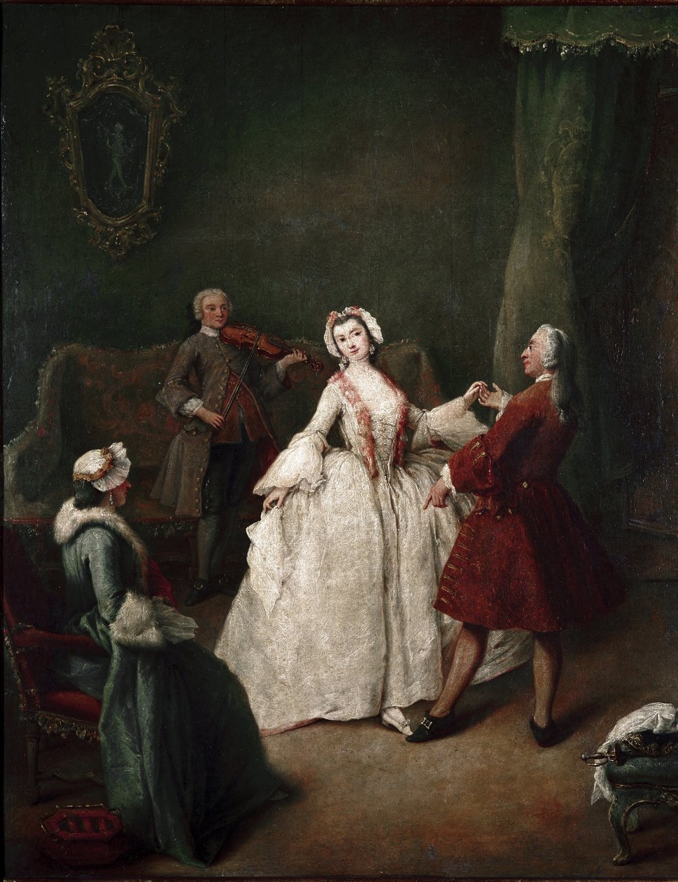 Danslektionen (olja på duk, ca 1741) av Pietro Longhi