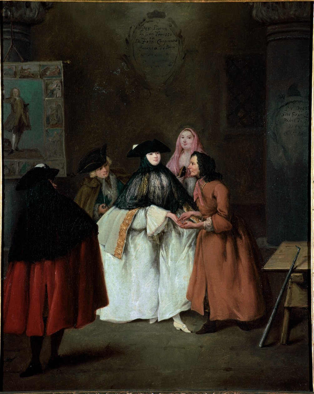 Spåkvinnan (Spåkvinnan) (Indovina) Målning av Pietro Longhi (1702-1785) 1752-1756 Dim 62x50 cm Venedig, Ca