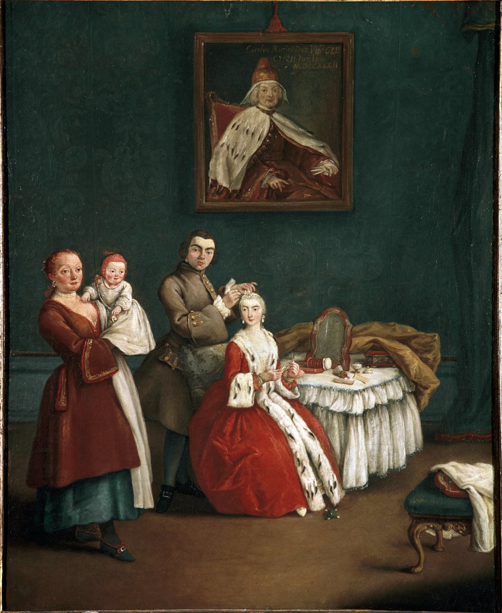 Frisören (The hairdresser) Målning av Pietro Longhi (1701-1785) 1760 Dim 63x51 cm Venedig, Ca 