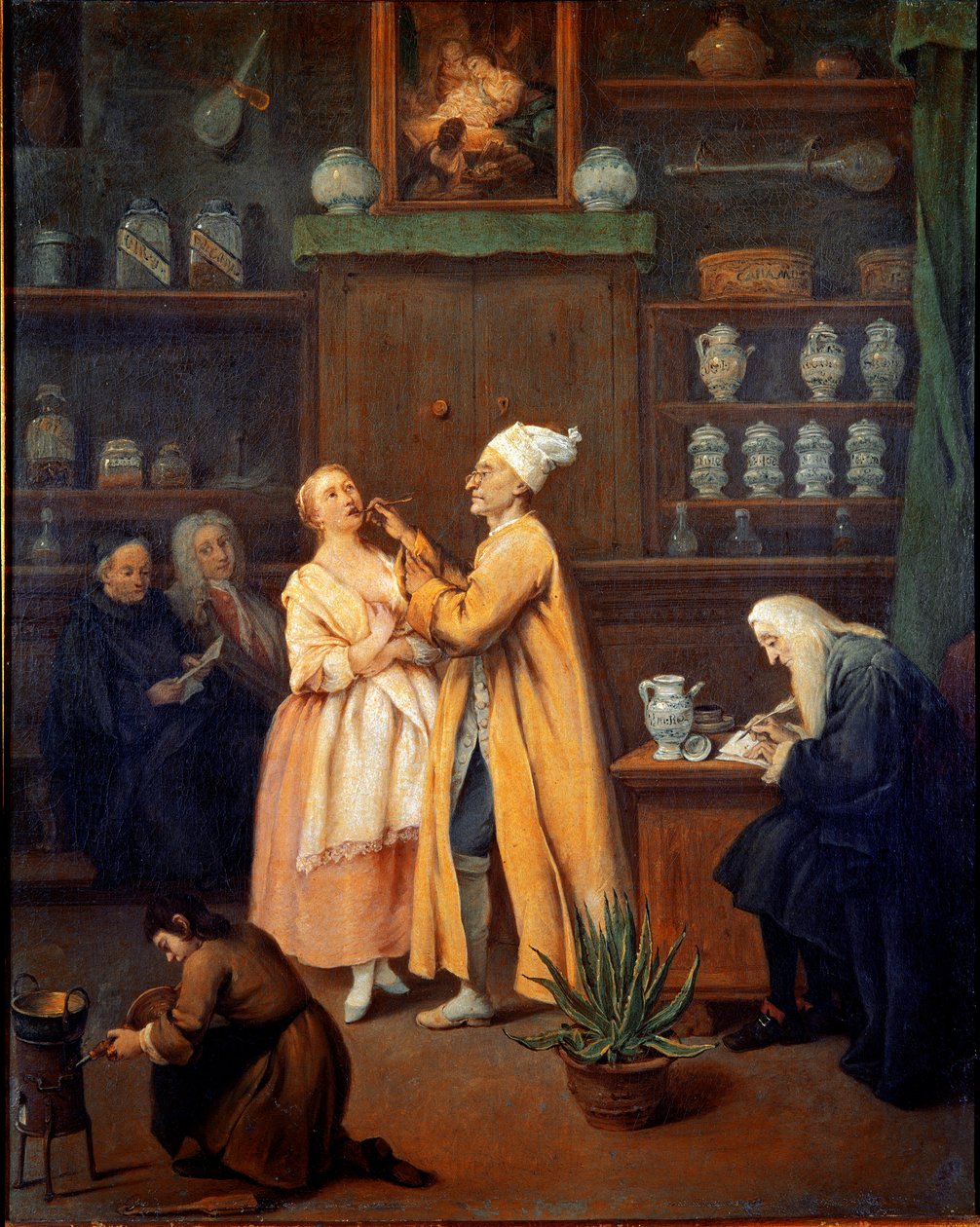 Apotekaren. Målning av Pietro Longhi (1702-1785). 1752 (Aloe Vera i förgrunden) Galleria dell