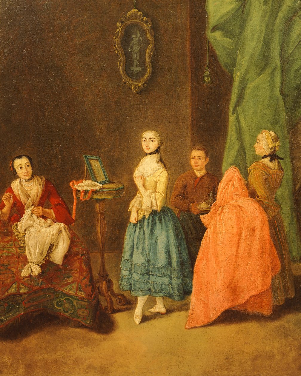 Pröva klänning, av Pietro Longhi (1701-1785) av Pietro Longhi