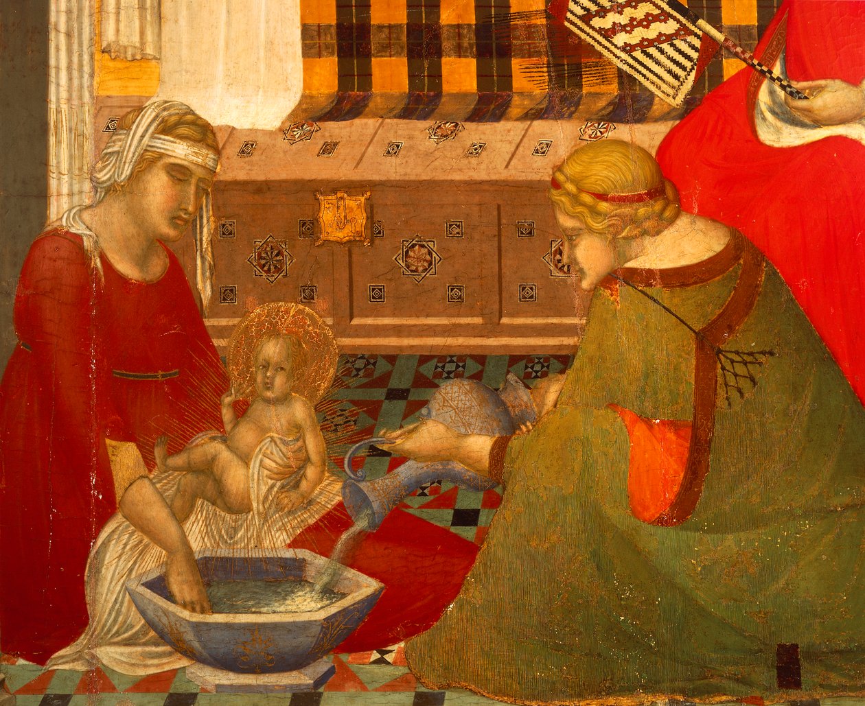 Jungfruns födelse, detalj från Triptyk över jungfruns födelse av Pietro Lorenzetti (cirka 1280-1348), tempera på trä av Pietro Lorenzetti