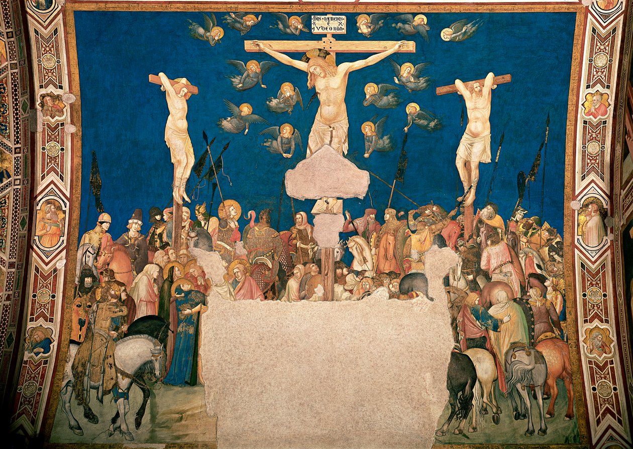 Crucifixion Fresco av Pietro Lorenzetti (1280/5 omkring-1348) 1335-1340 Basilica of San Francesco, Lower Church, Assisi av Pietro Lorenzetti