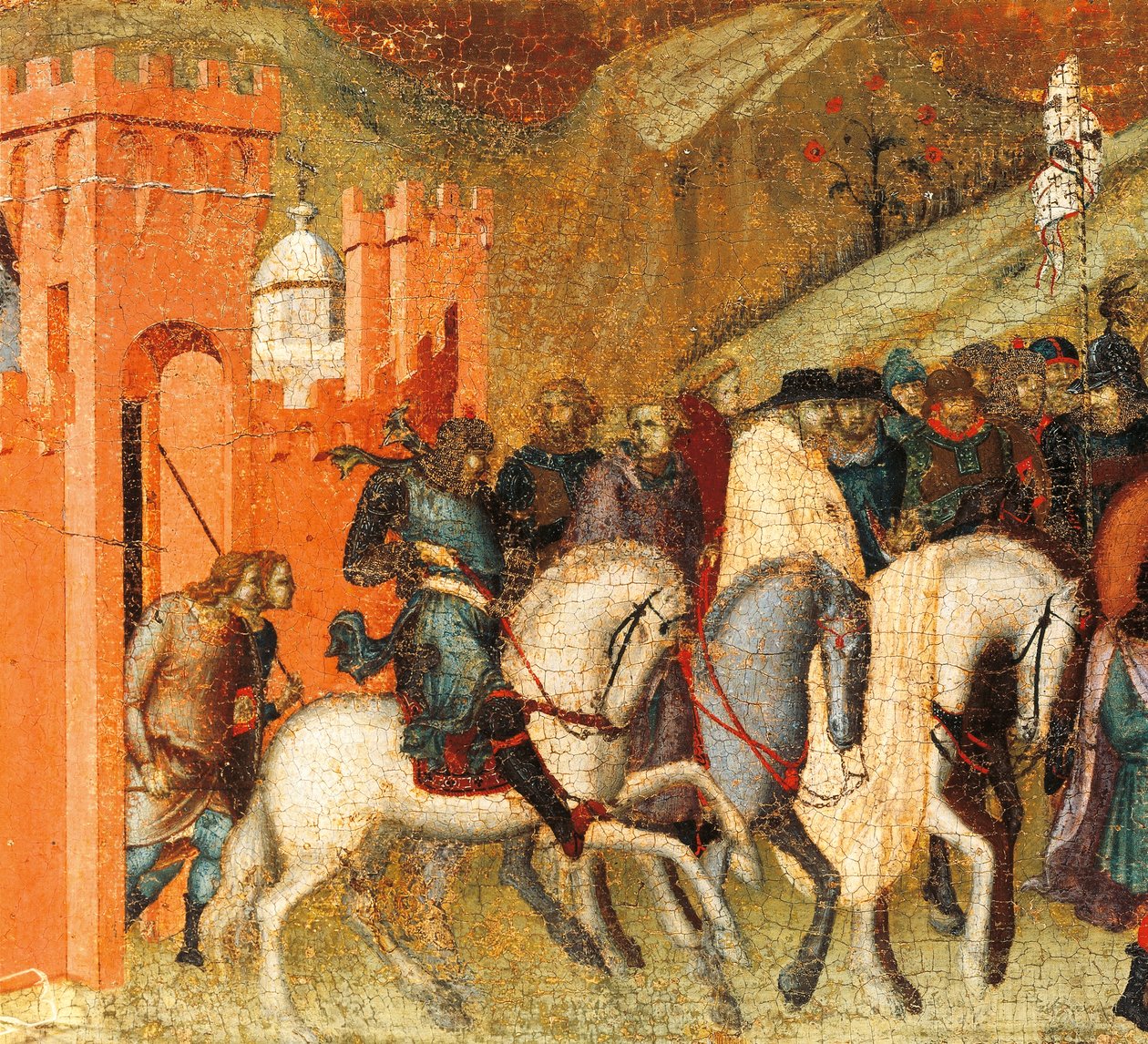 Första karmeliteremiter under våren av Elia, detalj från predella av altartavla för Carmine, Pietro Lorenzetti (cirka 1280-1348), tempera och guld på träpanel av Pietro Lorenzetti