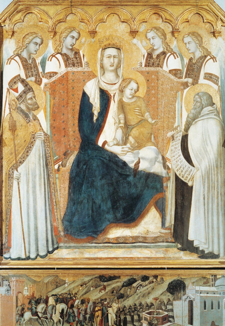 Italia, Siena, Madonna na malaika na mbegu za watakatifu av Pietro Lorenzetti