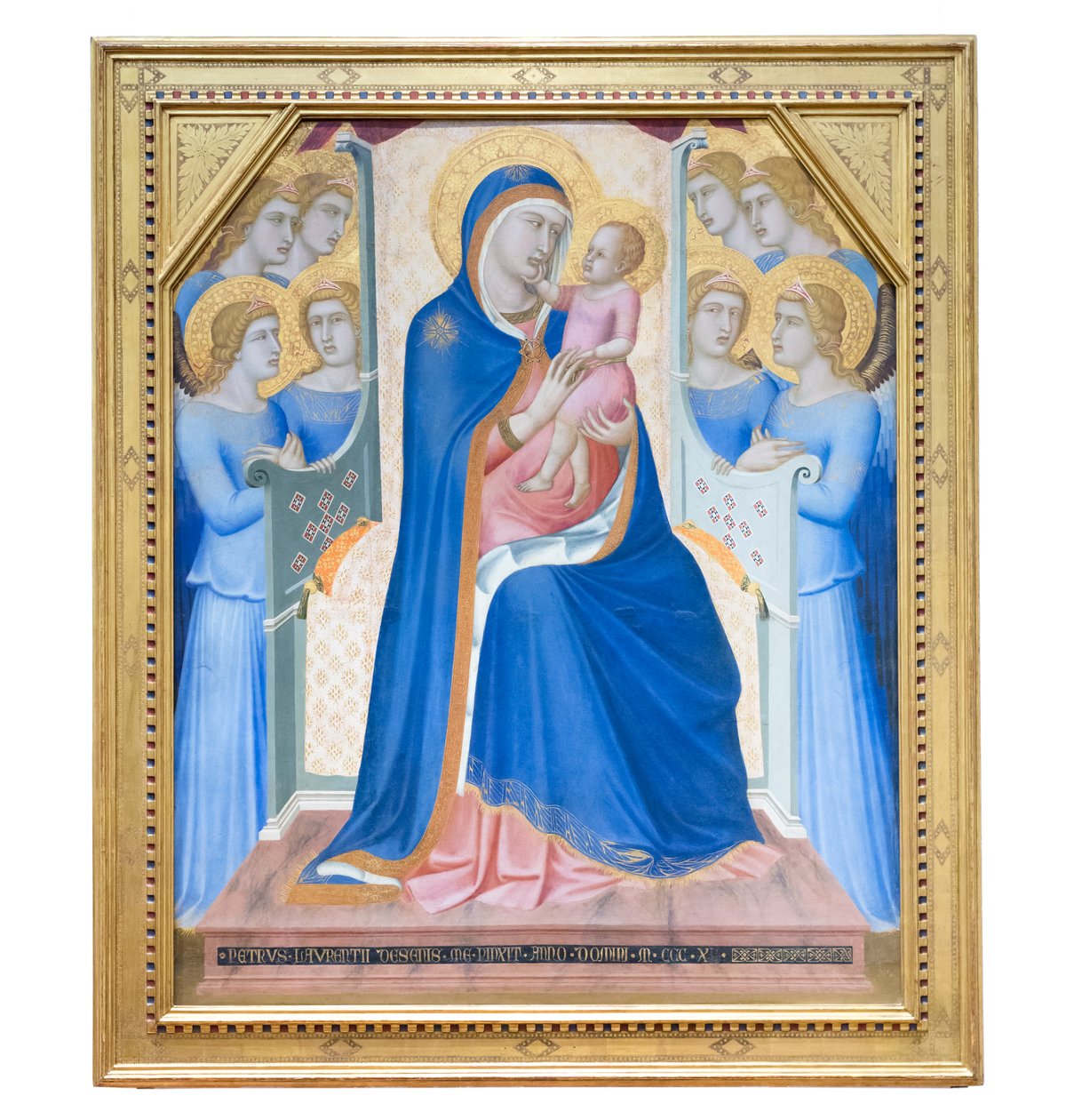 Madonna och barn tronade med åtta änglar av Pietro Lorenzetti