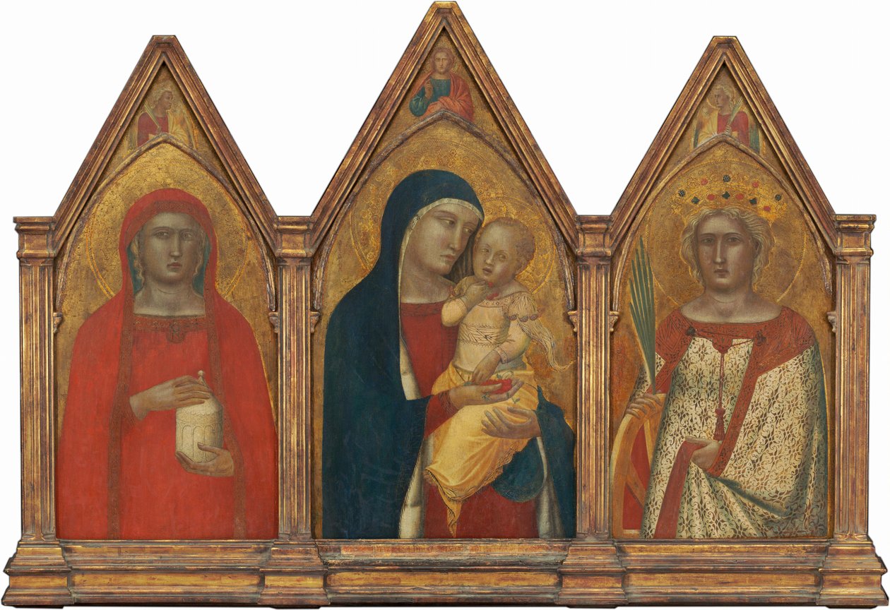 Madonna och barnet med välsignelsen Kristus, och de heliga Maria Magdalena och ..., troligen 1340. av Pietro Lorenzetti