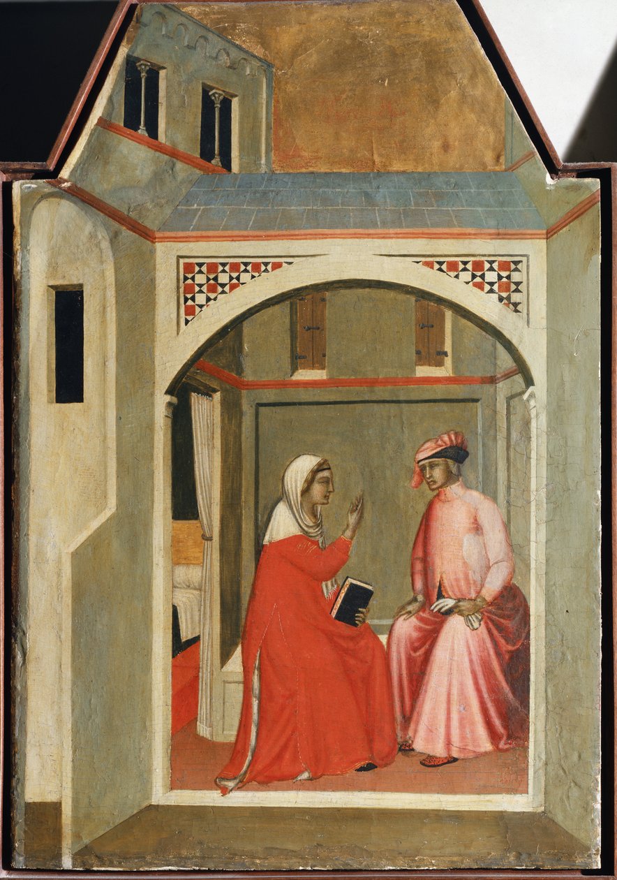 Separation av st Humility och hennes man (detalj av polyptiken liv Saint Humility) - Detrempe på trä av Pietro Lorenzetti
