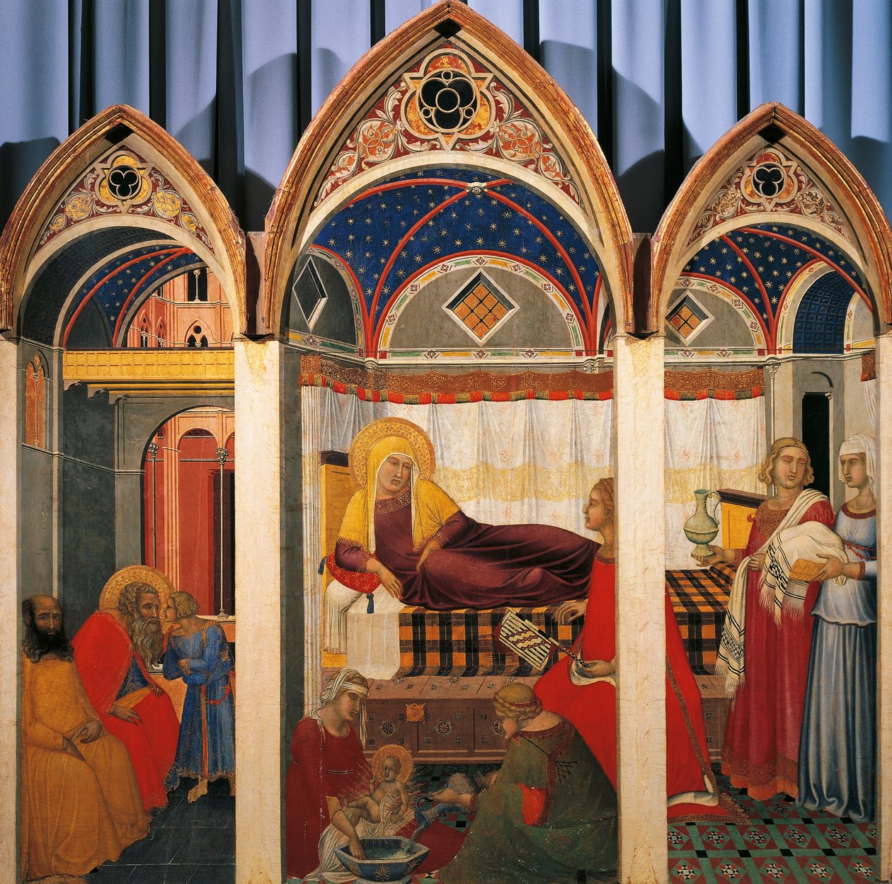Triptyk över jungfruns födelse av Pietro Lorenzetti