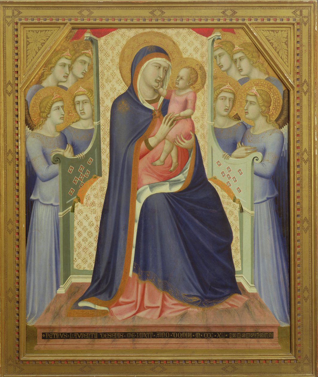 Jungfru och barn på tronen av änglar, 1340 (tempera på panel) av Pietro Lorenzetti