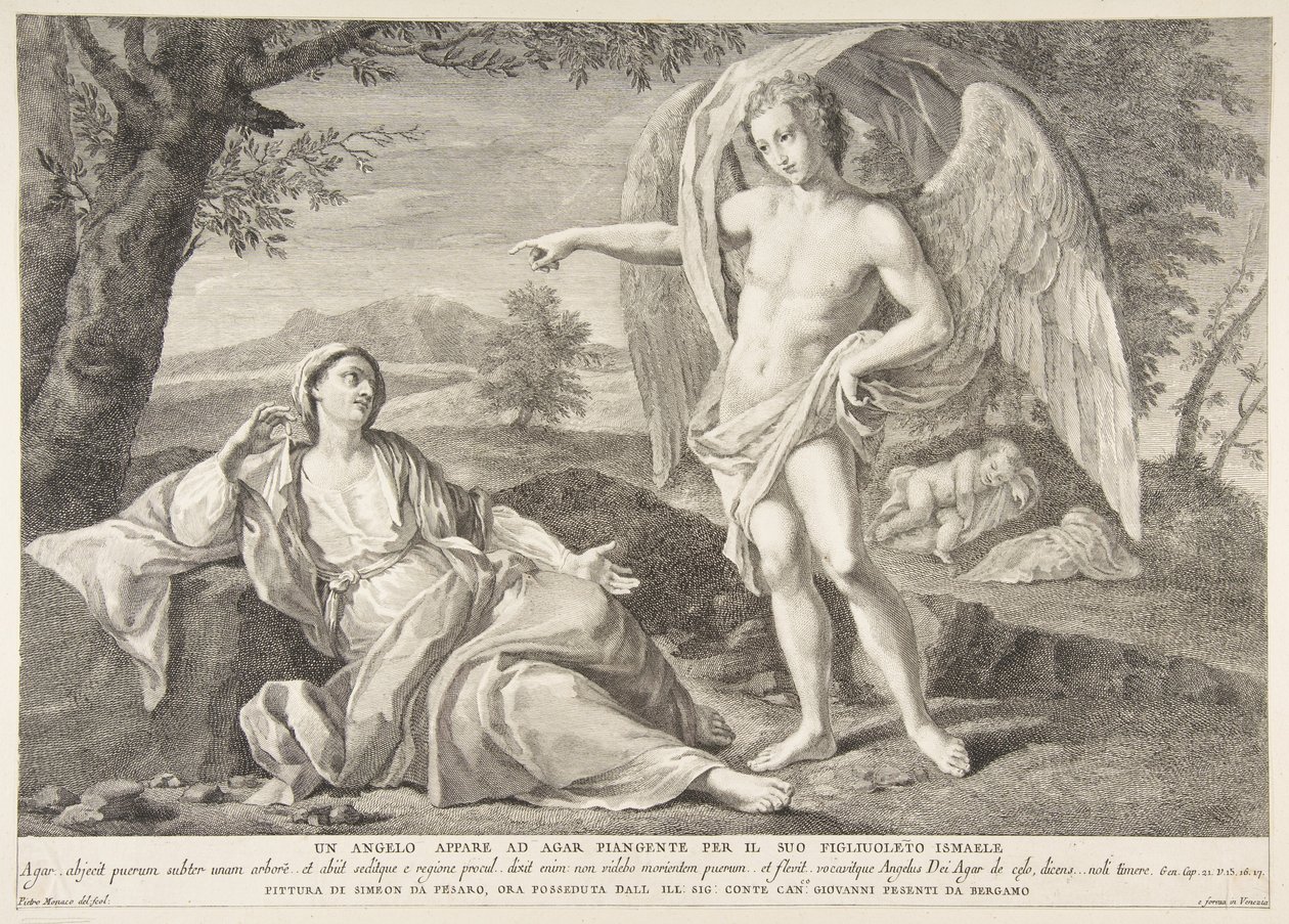 En ängel som visar sig för Hagar, 1727-72. av Pietro Monaco