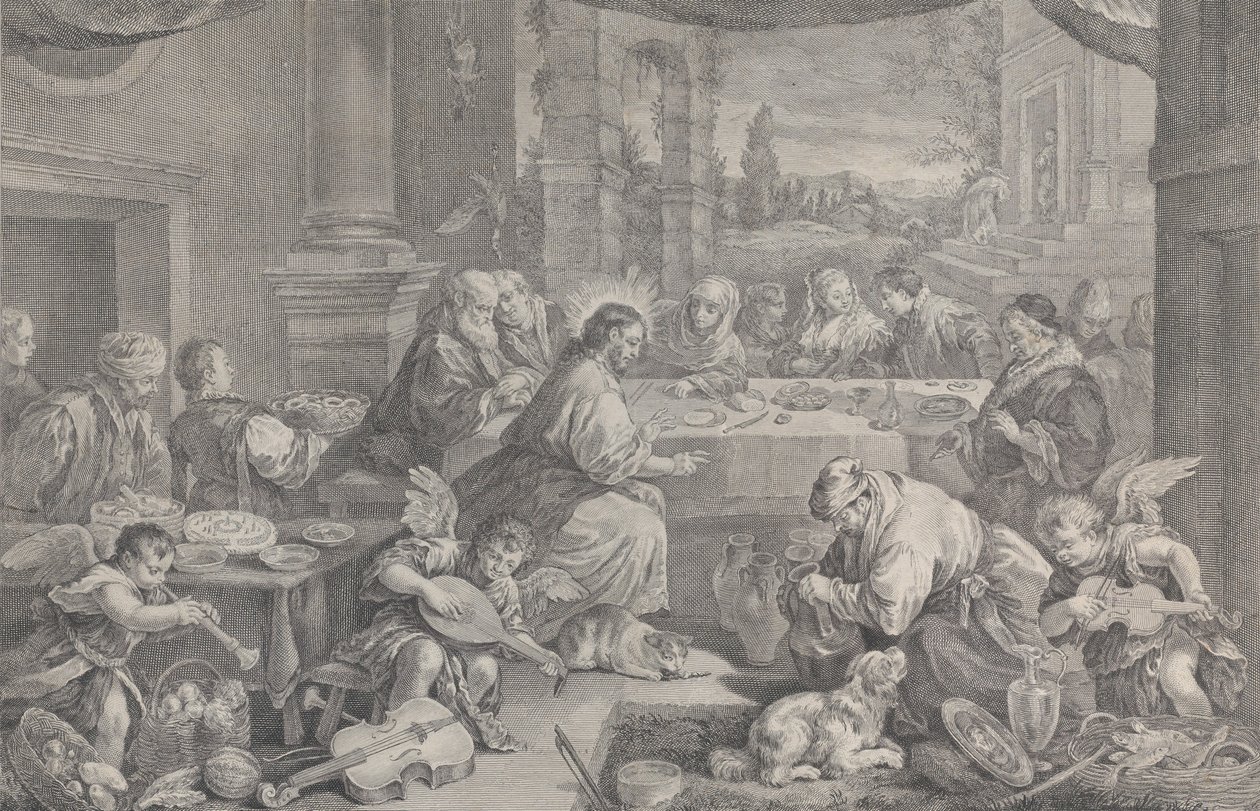 Kristus förvandlade vatten till vin vid bröllopet i Kana, 1743-63. av Pietro Monaco