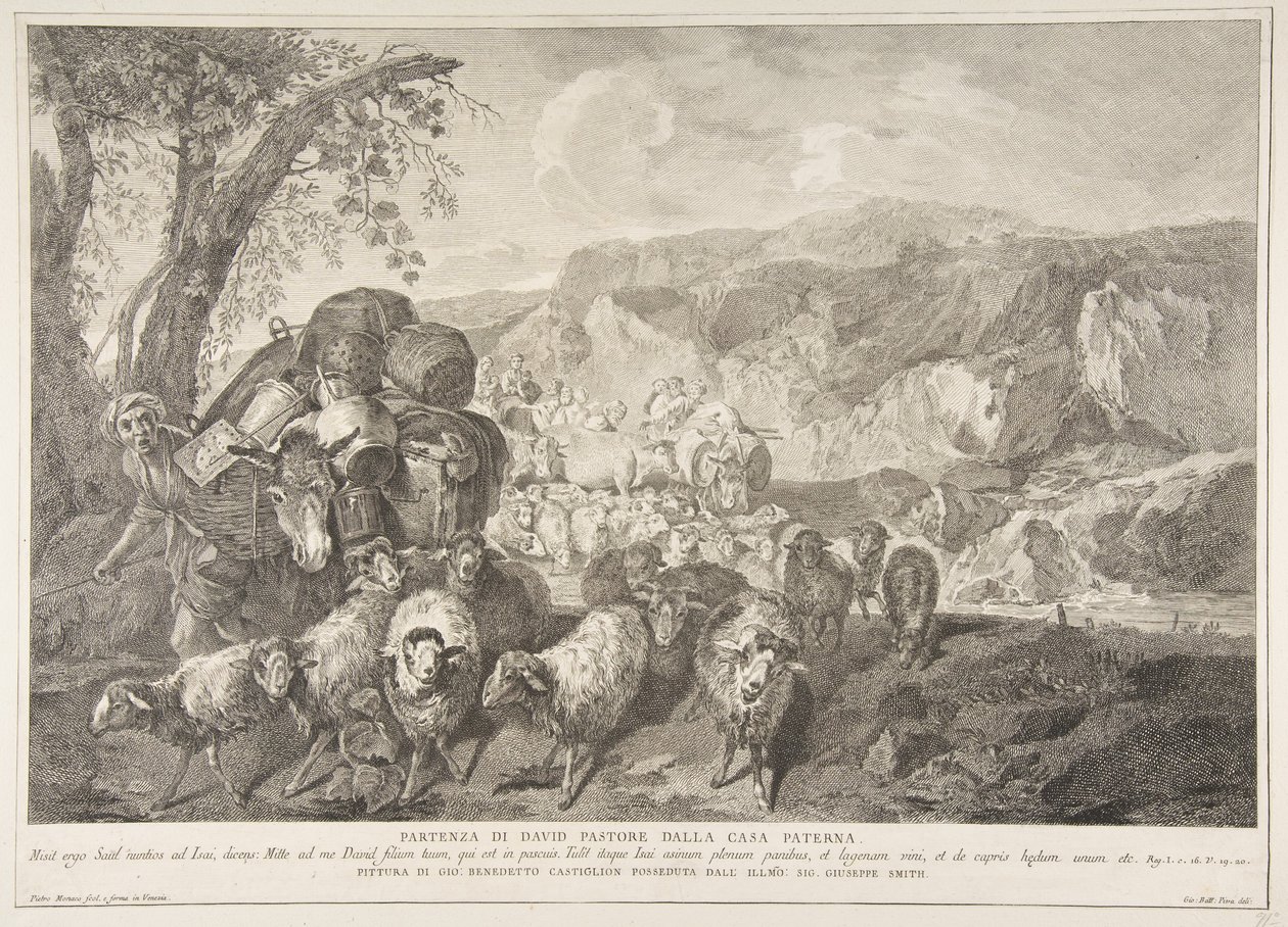 Herden Davids avgång från hans faders hus Partenza di David pastore..., 1743-63. av Pietro Monaco