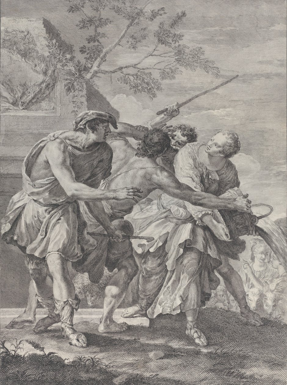 Moses försvarade Jethros döttrar, 1732-50. av Pietro Monaco