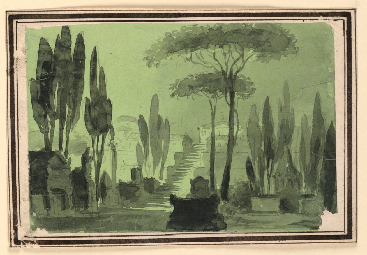 Scenografi, trappor mellan gravar av Pietro Narducci