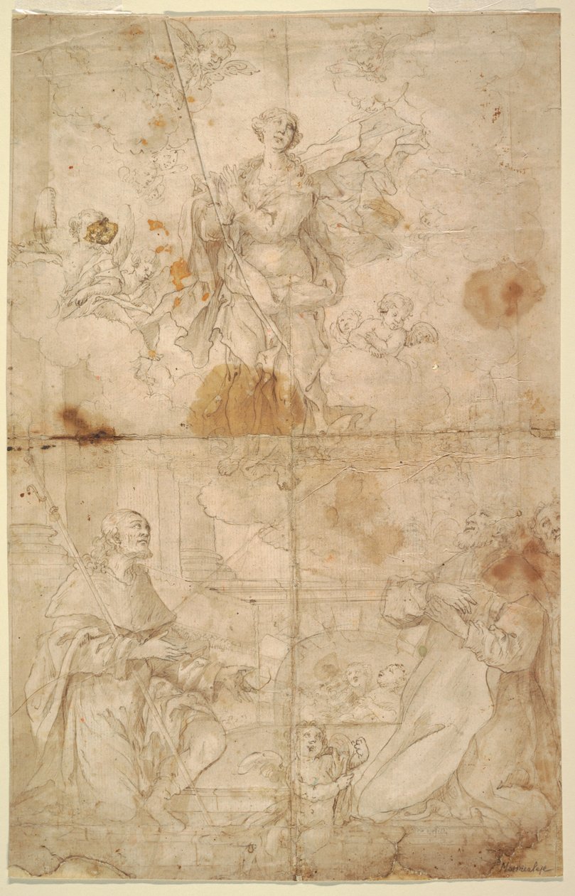 Teckning, Jungfru Marie himmelsfärd, ca 1630-40 av Pietro Novelli