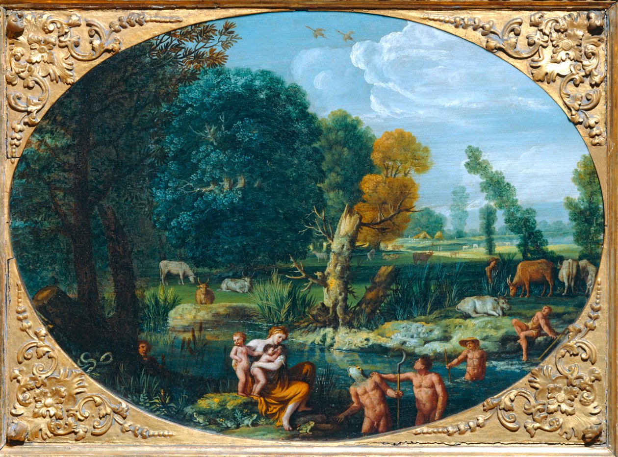 Latone metamorphosant les paysans de Lycie en grenouilles - Latone förvandlar bönderna i Lykia till grodor ... av Pietro Paolo Bonzi