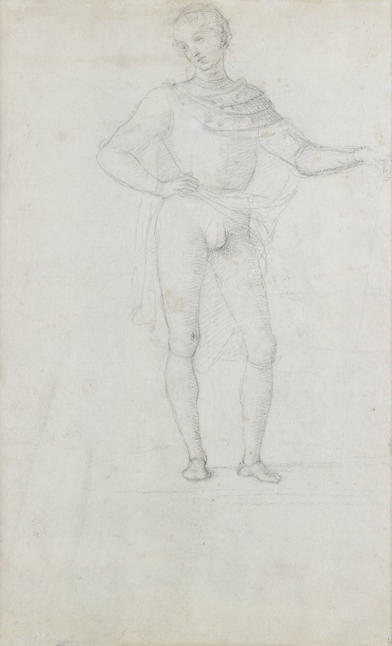 A Study for a Figure in an Adoration of the Magi (svart krita) av Pietro Perugino