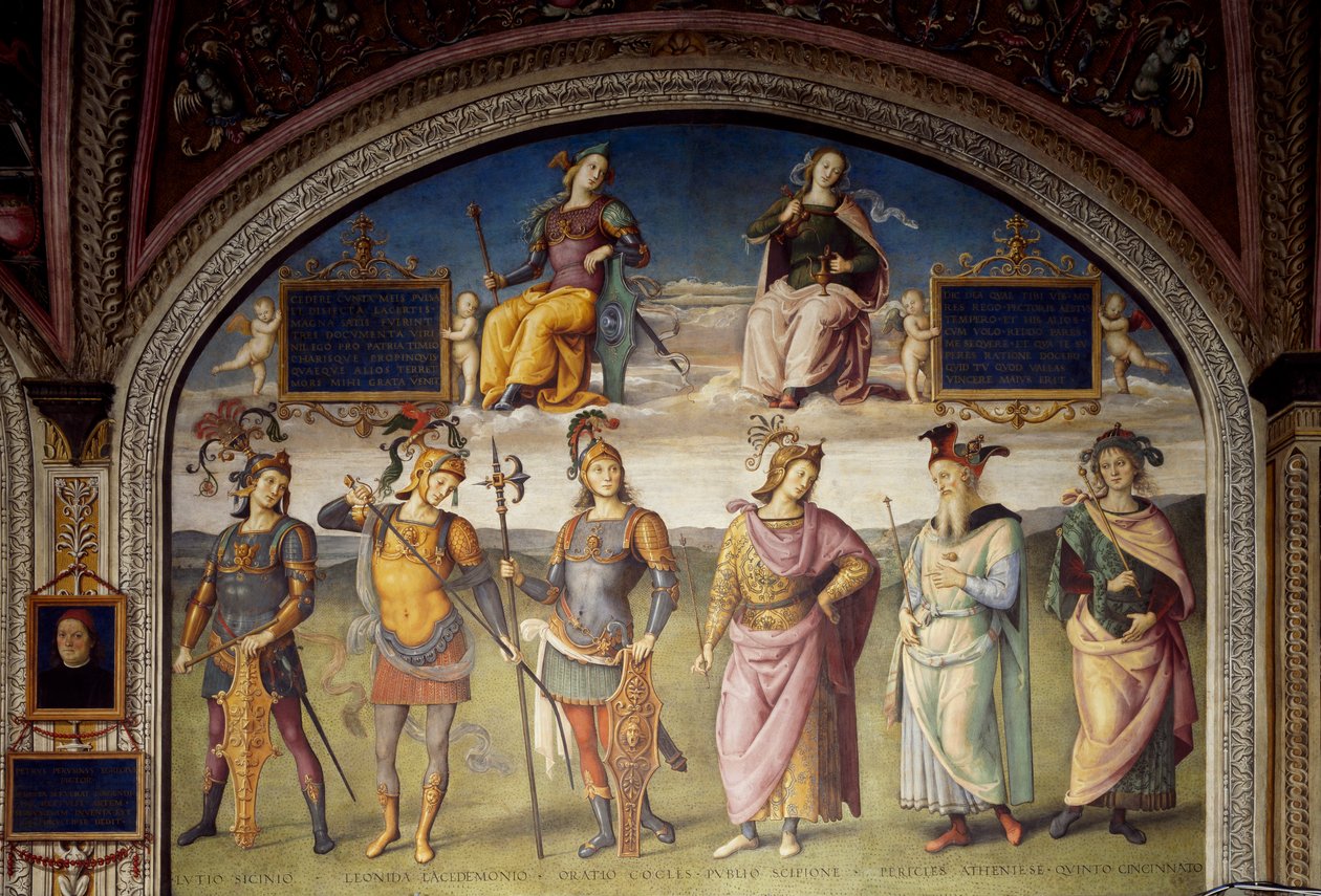 Allegorier om mod och nykterhet med sex antika hjältar av Pietro Perugino
