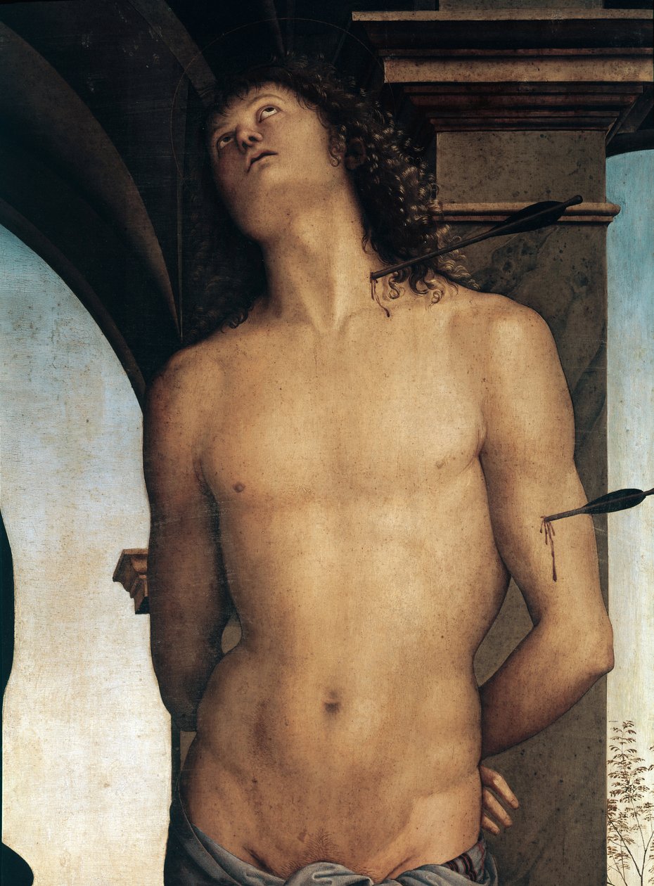Detalj av den helige Sebastian (målning av Pietro Perugino