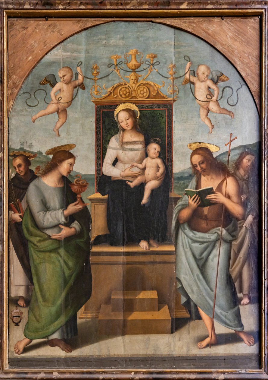 Tronande jungfru bland St. Gervase, Protasio, Paul och Peter av Pietro Perugino