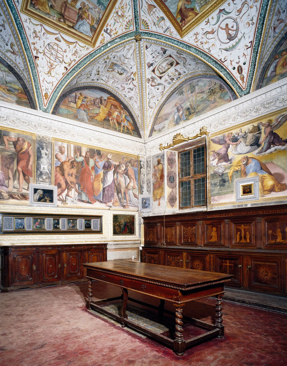 Glimt av sakristian med Perugino-paneler, Sankt Peterskyrkan, Perugia, Umbrien, Italien av Pietro Perugino