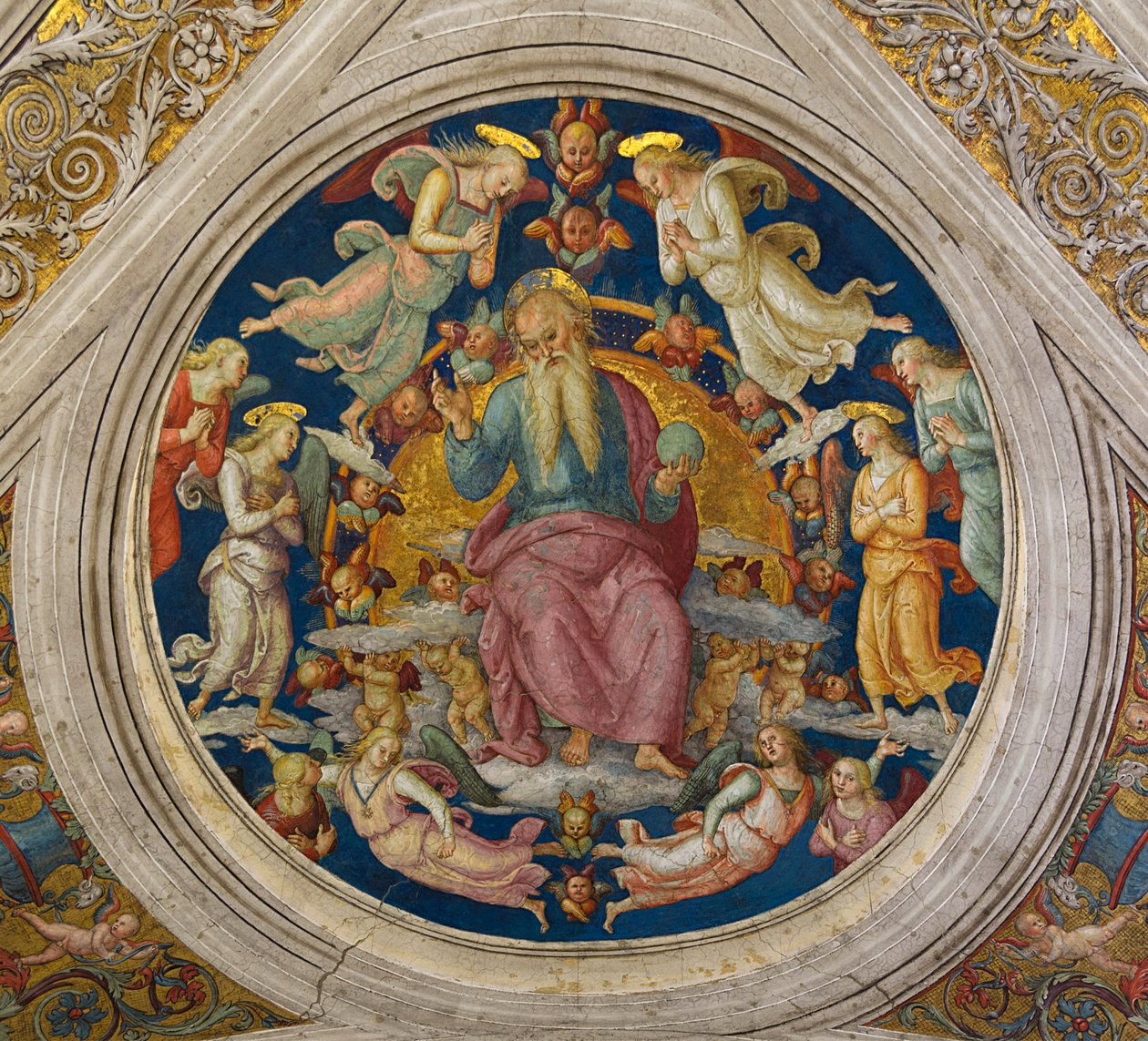 Gud Fadern med änglar från Stanza dellincendio di Borgo av Pietro Perugino