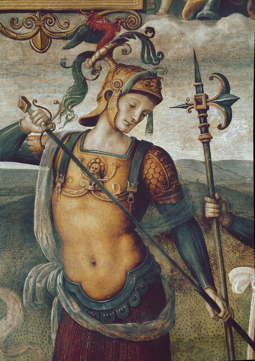 Leonidas I av Sparta (540-480 f.Kr.), kung av Lacedemonierna. Detalj av fresken "" Styrka och nykterhet med sex forntida hjältar "" av Pietro Vannucci dit il Perugino (The Perugin av Pietro Perugino