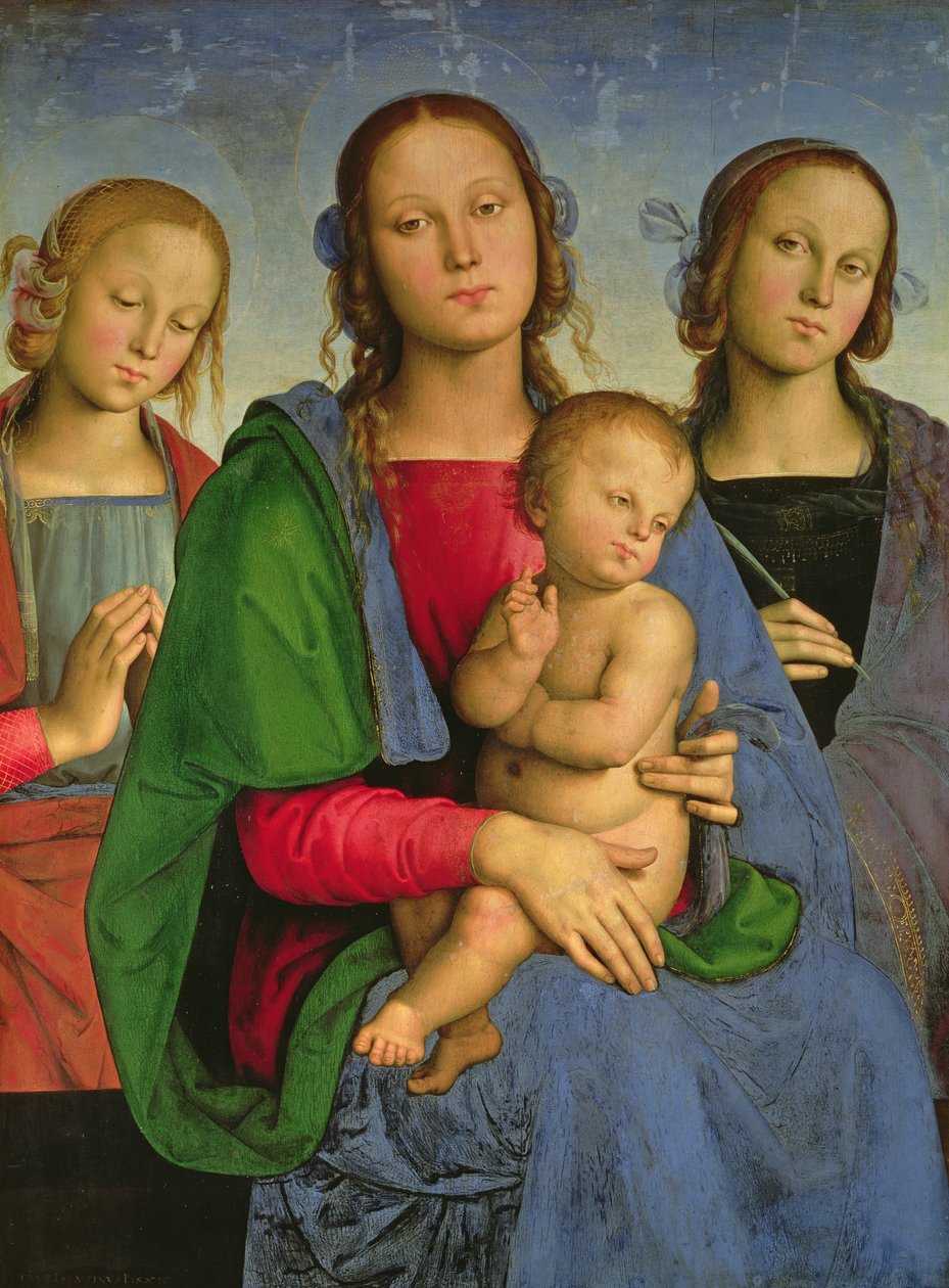 Madonna och barn med St. Catherine och St. Rosa, 1493 (olja på duk på panel) av Pietro Perugino