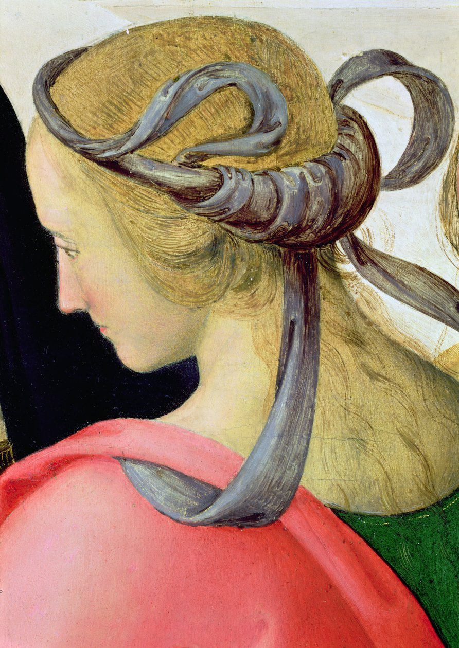 Jungfruns äktenskap, detalj som visar en av jungfruns följeslagare, 1500-04 olja på duk detalj av 53750 av Pietro Perugino