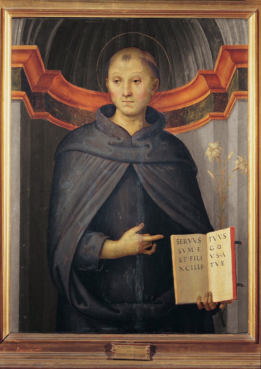 Nicolas de Tolentino (1245-1305) - Sankt Nikolaus av Tolentino par Perugino (ca 1450-1523). Olja på duk, storlek: 79x62, Palazzo Barberini, Rom av Pietro Perugino