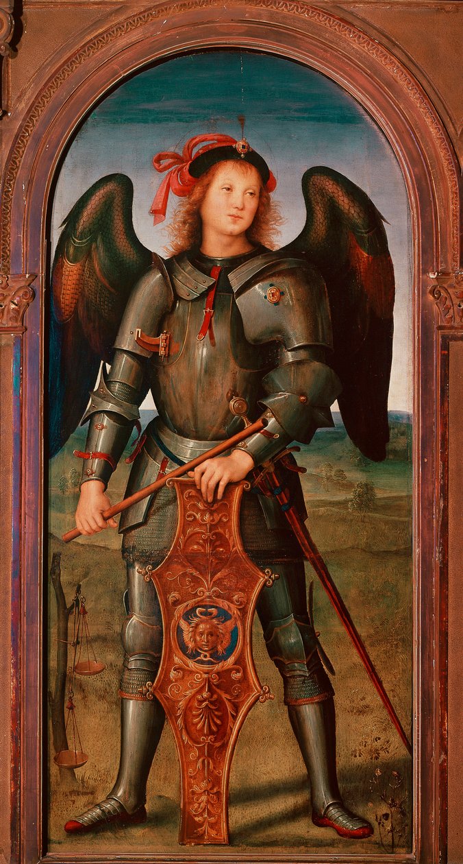 Polyptic of the Chartreuse of Pavia: "" Ärkeängeln Michael"" Målning av Pietro Vannucci dit il Perugino (The Perugin av Pietro Perugino