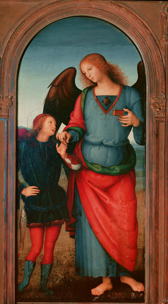 Polyptic of the Chartreuse of Pavia: "" Tobie and the Archangel Gabriel"" Målning av Pietro Vannucci dit il Perugino (The Perugin av Pietro Perugino